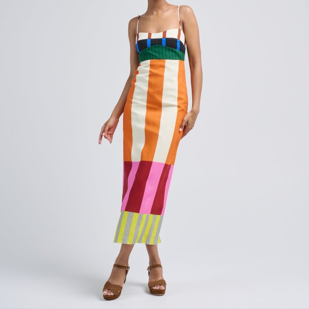 Colorful Striped Midi Dress Paloma linen